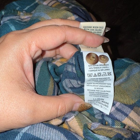 ll bean Tencel plaid button up shirt medium - Picture 4 of 5